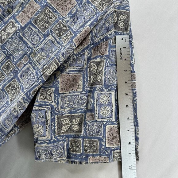 Pierre Cardin Shirt Mens Sz L Tropical Camp Geometric Button Down Cotton Blue - Picture 8 of 10